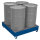Auffangwanne mit Gitterrost f&uuml;r 4 F&auml;sser a 200 l, 1000 kg Traglast, 1190 x 1190 mm, blau