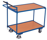 Tischwagen mit 2 Ladeflächen und Totmannbremse, 250 kg Traglast, 985 x 605 mm, blau