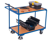 Tischwagen mit 2 Ladefl&auml;chen und Totmannbremse, 250 kg Traglast, 985 x 605 mm, blau