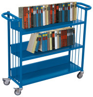 Büchertransportwagen, 150 kg Traglast, 830 x 265 mm, blau