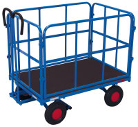 Handpritschenwagen mit 4 Rohrgitterwänden, 700 kg Traglast, 940 x 640 mm, blau