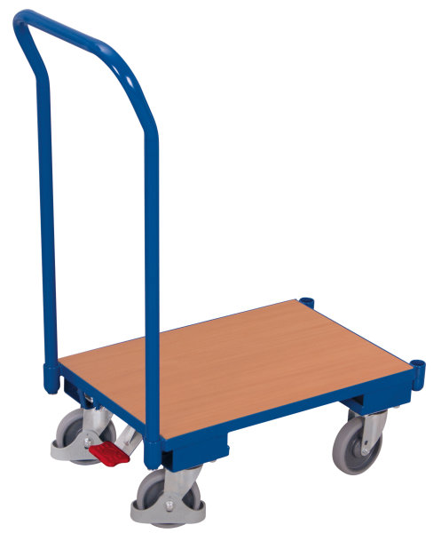 Euro-System-Roller mit Boden und Schiebeb&uuml;gel, 250 kg Traglast, 610 x 415 mm, blau
