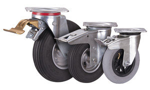 Bremsrolle mit Luftreifen, 200 x 50 mm, schwarz, Luftbereifung 200 x 50 mm - schwarz - Rille - 2PR, Platte: 135 x 110 mm