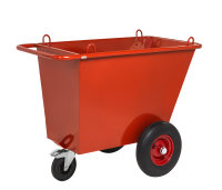 Abfallwagen 400 l, 1310x720x1000 mm, 750 kg Tragfähigkeit, mit unplattbaren Rädern, Rot