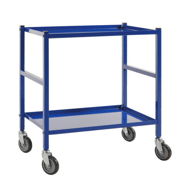 Tischwagen, 2 Ebenen, 625 x 414 mm, 150 kg Tragf&auml;higkeit, Blau, ohne Bremsen