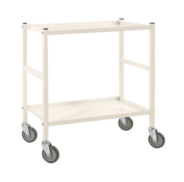 Tischwagen, 2 Ebenen, 625 x 414 mm, 150 kg Tragf&auml;higkeit, Wei&szlig;, ohne Bremsen