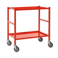 Tischwagen, 2 Ebenen, 625 x 414 mm, 150 kg Tragfähigkeit, Rot, ohne Bremsen