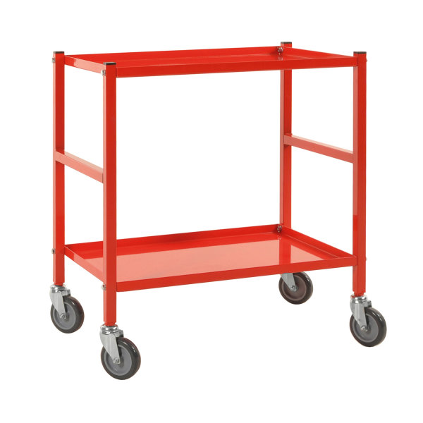 Tischwagen, 2 Ebenen, 625 x 414 mm, 150 kg Tragf&auml;higkeit, Rot, mit Bremsen