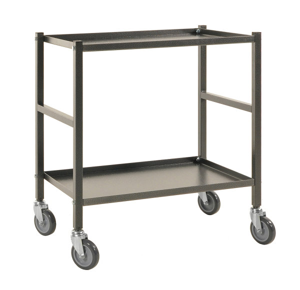 Tischwagen, 2 Ebenen, 625 x 414 mm, 150 kg Tragf&auml;higkeit, Anthrazit grau, ohne Bremsen
