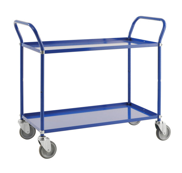 Leichter Etagenwagen, 2 Ebenen, 900 x 540 mm, 250 kg Tragf&auml;higkeit, Blau, ohne Bremsen