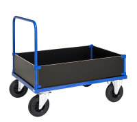 Kofferwagen, 1 Ebenen, 1200x800x900 mm, 500 kg Tragfähigkeit, MDF, braun / Blau, ohne Bremsen