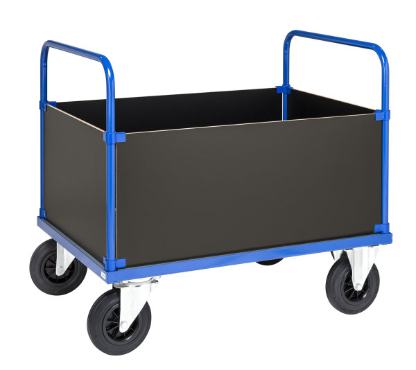 Kofferwagen, 1 Ebenen, 1000x700x900 mm, 500 kg Tragf&auml;higkeit, Blau / Verzinkt, ohne Bremsen