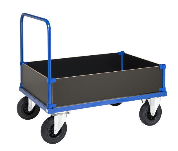 Kofferwagen, 1 Ebenen, 1000x700x900 mm, 500 kg Tragf&auml;higkeit, Blau / Verzinkt, mit Bremsen