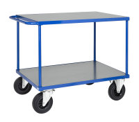 Tischwagen, 2 Ebenen, 1000 x 700 mm, 500 kg Tragf&auml;higkeit, Blau / Verzinkt, ohne Bremsen