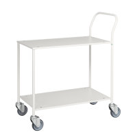 Kleiner Tischwagen, vollständig geschweißt, 2 Ebenen, 755 x 430 mm, 150 kg Tragfähigkeit, Weiß / Weiß, mit Bremsen