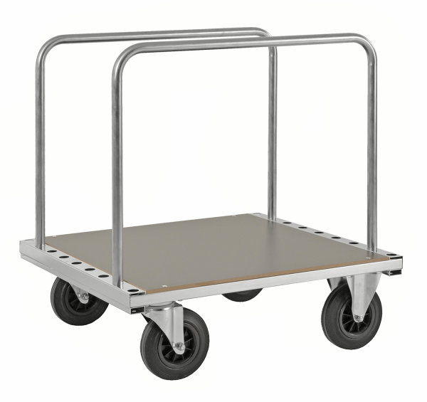 Plattenwagen, 1 Ebenen, 890x800x940 mm, 500 kg Tragf&auml;higkeit, Verzinkt / MDF, braun, ohne Bremsen