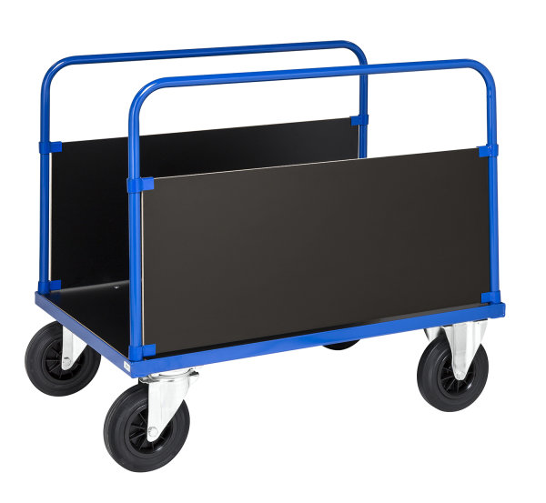Plattformwagen, 1 Ebenen, 1000x700x900 mm, 500 kg Tragf&auml;higkeit, Blau / MDF, braun, ohne Bremsen