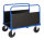 Plattformwagen, 1 Ebenen, 1200x800x900 mm, 500 kg Tragf&auml;higkeit, Blau / MDF, braun, mit Bremsen