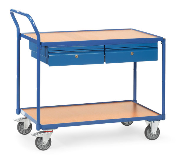 Tischwagen 2622, 2 Ebenen, 1000 x 600  mm, 300 kg Tragf&auml;higkeit, Blau, mit Bremse
