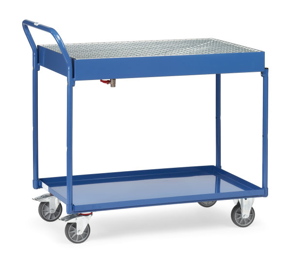 Tischwagen 2722, 2 Ebenen, 1000 x 600  mm, 300 kg Tragf&auml;higkeit, Blau, mit Bremse