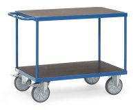 Tischwagen 2400 mit wasserfesten Plattformen, 2 Ebenen, 850 x 500  mm, 500 kg Tragfähigkeit, Blau, mit Bremse