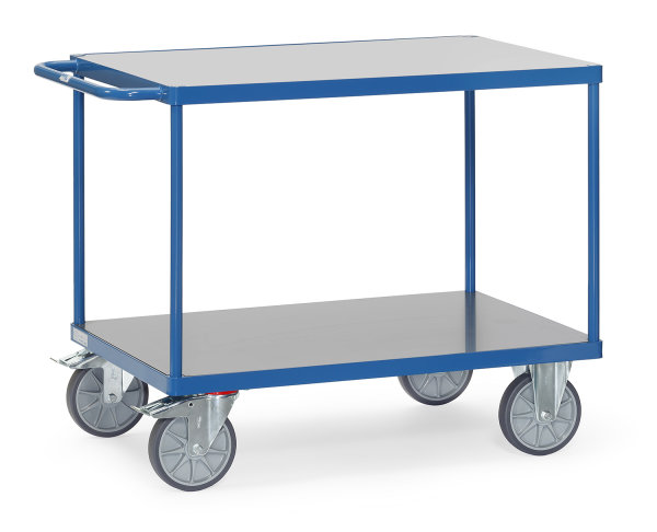 Tischwagen 2401 mit Hart-PVC-Plattformen, 2 Ebenen, 1000 x 600  mm, 600 kg Tragf&auml;higkeit, Blau, mit Bremse