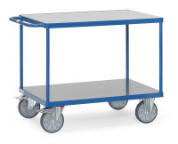 Tischwagen 2401 mit Hart-PVC-Plattformen, 2 Ebenen, 1000 x 600  mm, 600 kg Tragfähigkeit, Blau, mit Bremse