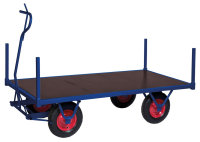 Schwerlastwagen, 2000 x 1000 mm, 1500 kg Tragf&auml;higkeit, Blau, luftbereift, mit Rungen