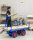 Schwerlastwagen, 2000 x 1000 mm, 1500 kg Tragf&auml;higkeit, Blau, luftbereift, mit Rungen
