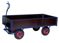Schwerlastwagen, 2000 x 1000 mm, 1500 kg Tragf&auml;higkeit, Blau, luftbereift, mit Seitenw&auml;nden