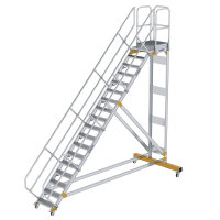 Plattformtreppe 45° fahrbar Stufenbreite 600 mm 18 Stufen Aluminium geriffelt
