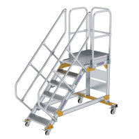 Plattformtreppe 45° fahrbar Stufenbreite 600 mm 6 Stufen Aluminium geriffelt