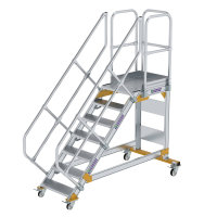 Plattformtreppe 45° fahrbar Stufenbreite 600 mm 7 Stufen Aluminium geriffelt