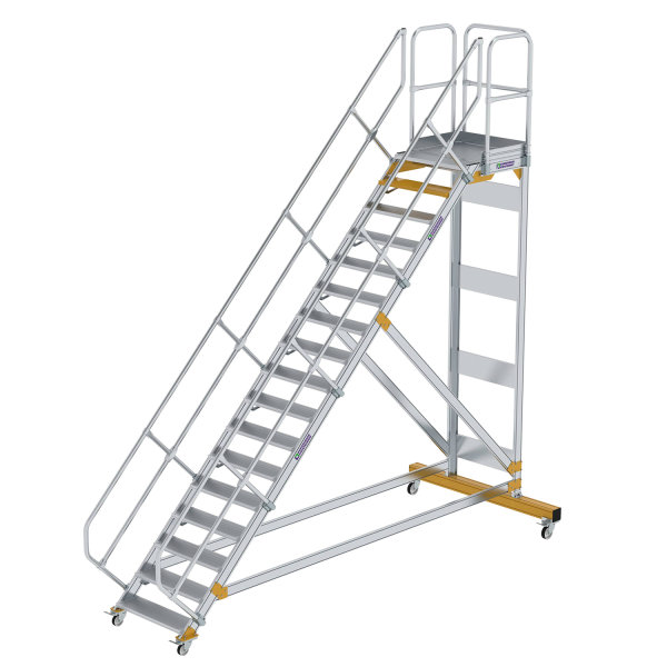 Plattformtreppe 45&deg; fahrbar Stufenbreite 800 mm 17 Stufen Aluminium geriffelt