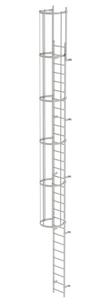 Einz&uuml;gige Steigleiter mit R&uuml;ckenschutz (Bau) Edelstahl 9,60m