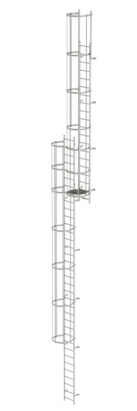 Mehrz&uuml;gige Steigleiter mit R&uuml;ckenschutz (Bau) Edelstahl 14,64m