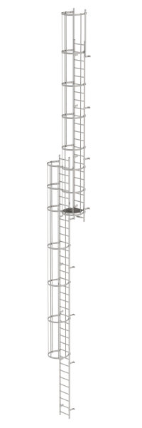 Mehrz&uuml;gige Steigleiter mit R&uuml;ckenschutz (Bau) Edelstahl 15,48m