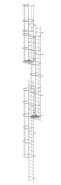 Mehrz&uuml;gige Steigleiter mit R&uuml;ckenschutz (Maschinen) Aluminium blank 14,36m