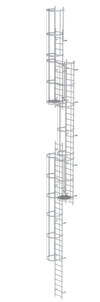 Mehrz&uuml;gige Steigleiter mit R&uuml;ckenschutz (Maschinen) Aluminium eloxiert 15,20m