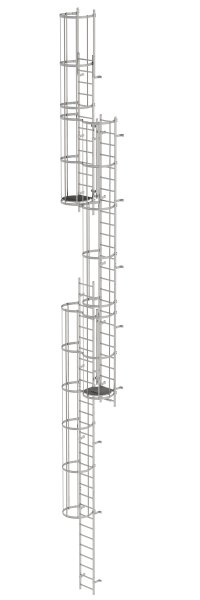 Mehrz&uuml;gige Steigleiter mit R&uuml;ckenschutz (Maschinen) Edelstahl 15,20m