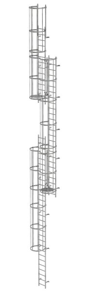 Mehrz&uuml;gige Steigleiter mit R&uuml;ckenschutz (Maschinen) Stahl verzinkt 15,20m