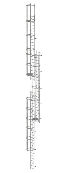 Mehrz&uuml;gige Steigleiter mit R&uuml;ckenschutz (Maschinen) Stahl verzinkt 17,16m