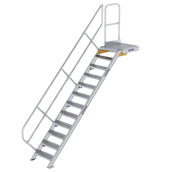 Treppe mit Plattform 45&deg; Stufenbreite 600 mm 12 Stufen Aluminium geriffelt