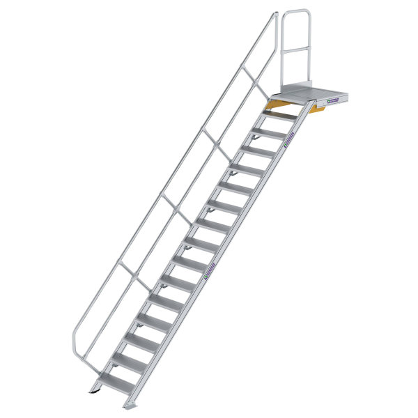 Treppe mit Plattform 45&deg; Stufenbreite 600 mm 16 Stufen Aluminium geriffelt