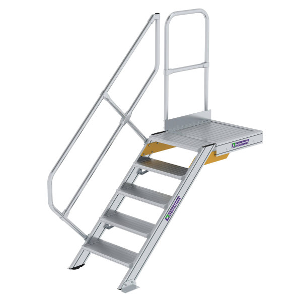 Treppe mit Plattform 45&deg; Stufenbreite 600 mm 5 Stufen Aluminium geriffelt