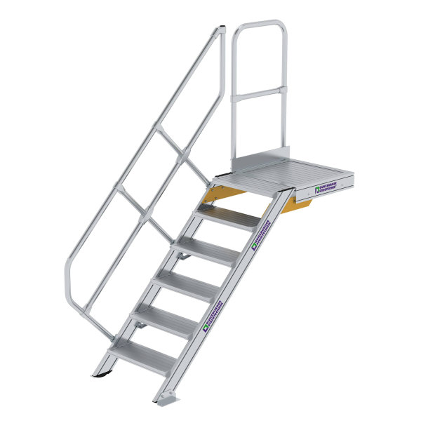 Treppe mit Plattform 45&deg; Stufenbreite 600 mm 6 Stufen Aluminium geriffelt