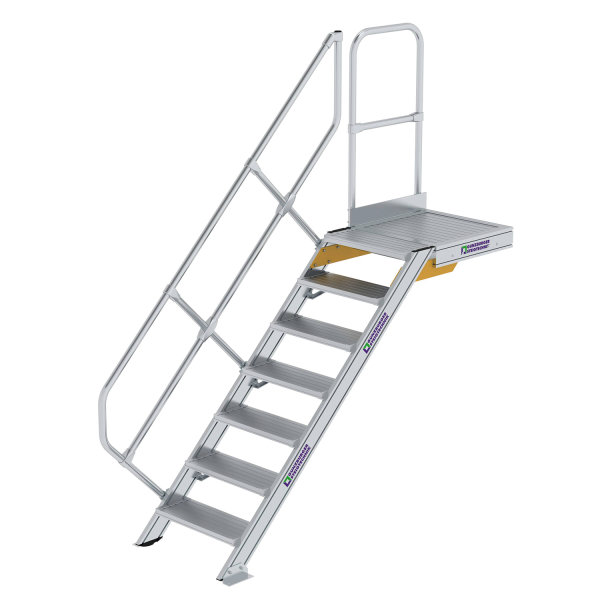 Treppe mit Plattform 45&deg; Stufenbreite 600 mm 7 Stufen Aluminium geriffelt