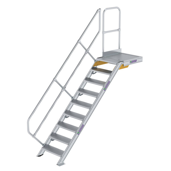 Treppe mit Plattform 45&deg; Stufenbreite 600 mm 9 Stufen Aluminium geriffelt