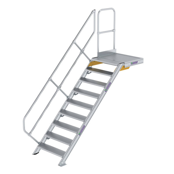 Treppe mit Plattform 45&deg; Stufenbreite 800 mm 9 Stufen Aluminium geriffelt