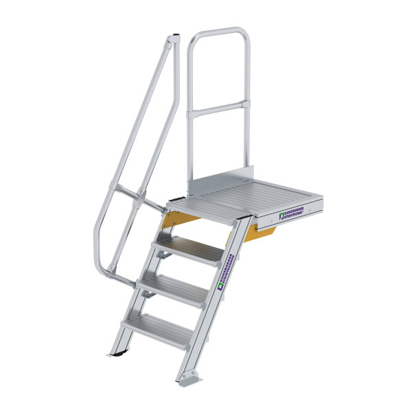 Treppe mit Plattform 60&deg; Stufenbreite 600 mm 4 Stufen Aluminium geriffelt